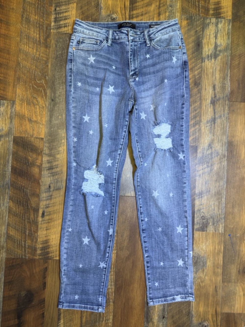 Judy Blue Boyfriend Fit Jeans Womens 7/28 7 28 Star Print Distressed